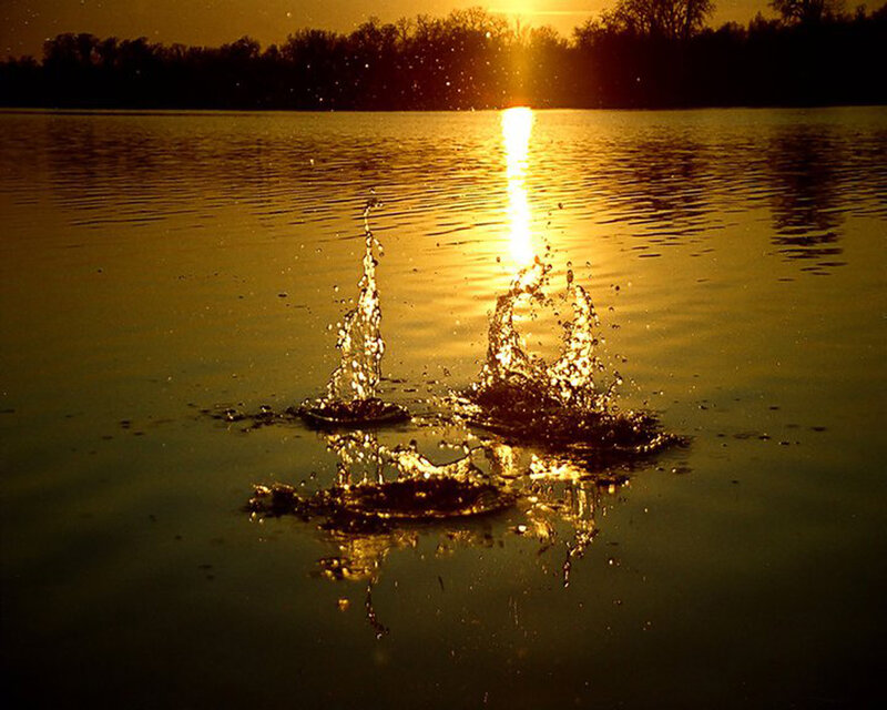 Water Splashing at Sunset