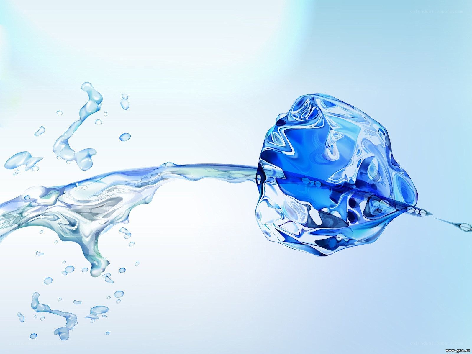 Water splashing with ice cube