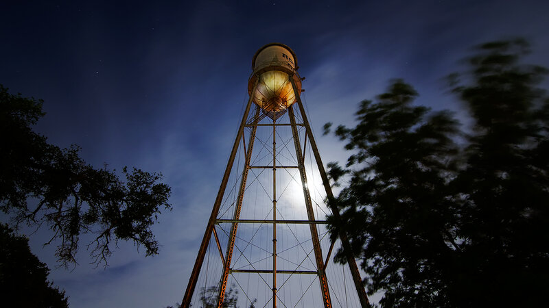 Water Tower at Night — Blue