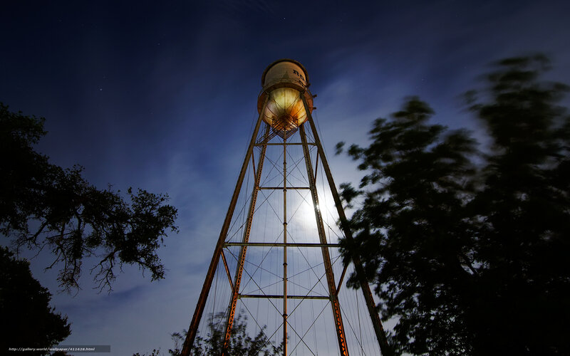 Water tower at night