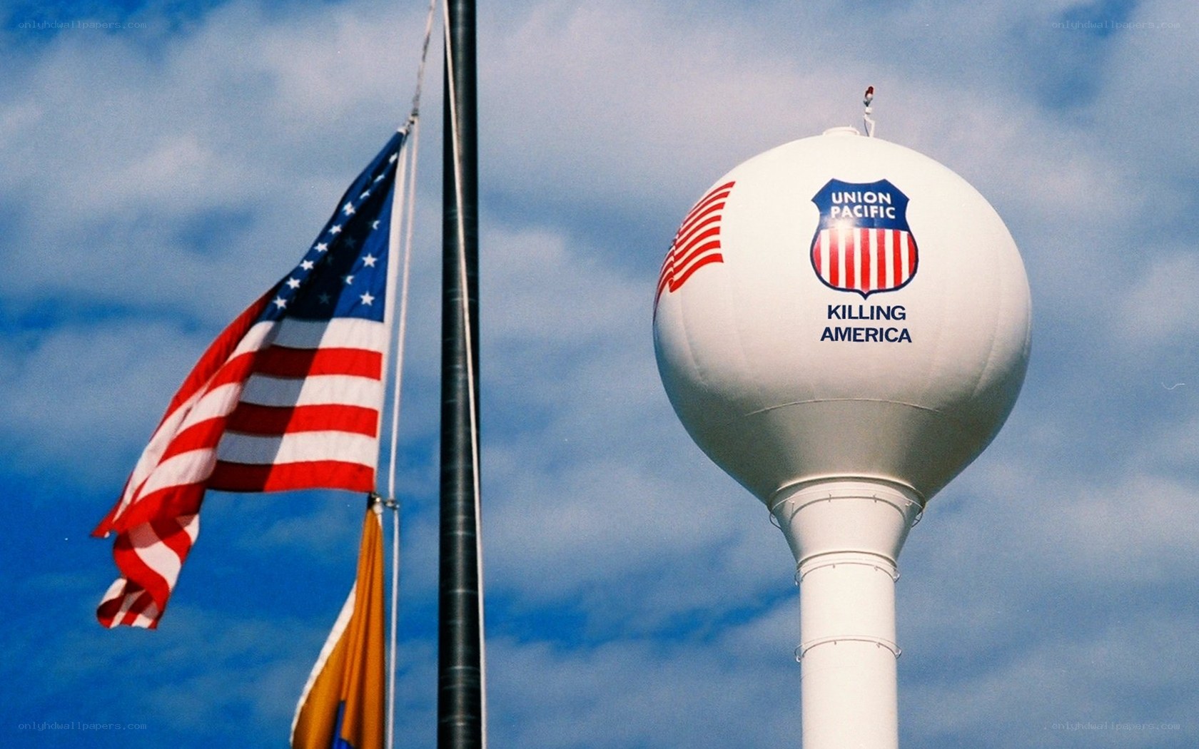 Water tower with Union Pacific logo