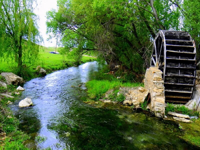 Water wheel by a river