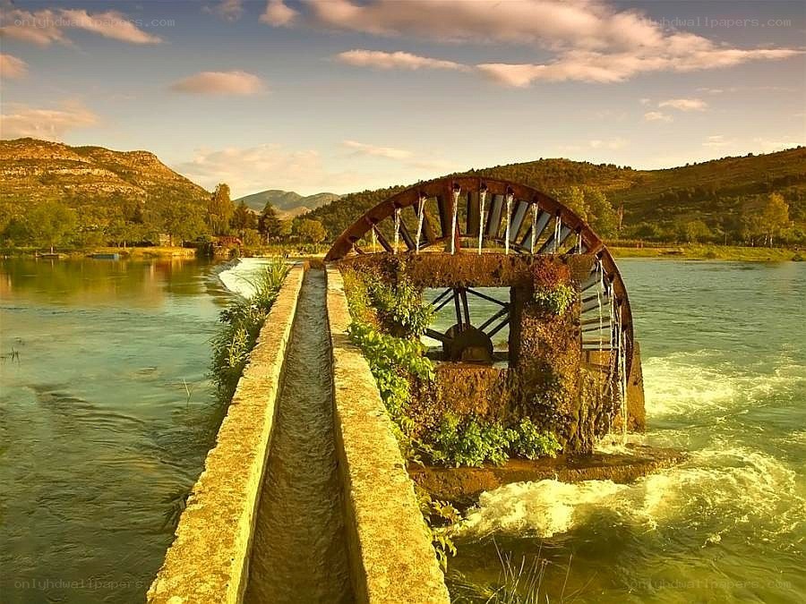 Water wheel on a river