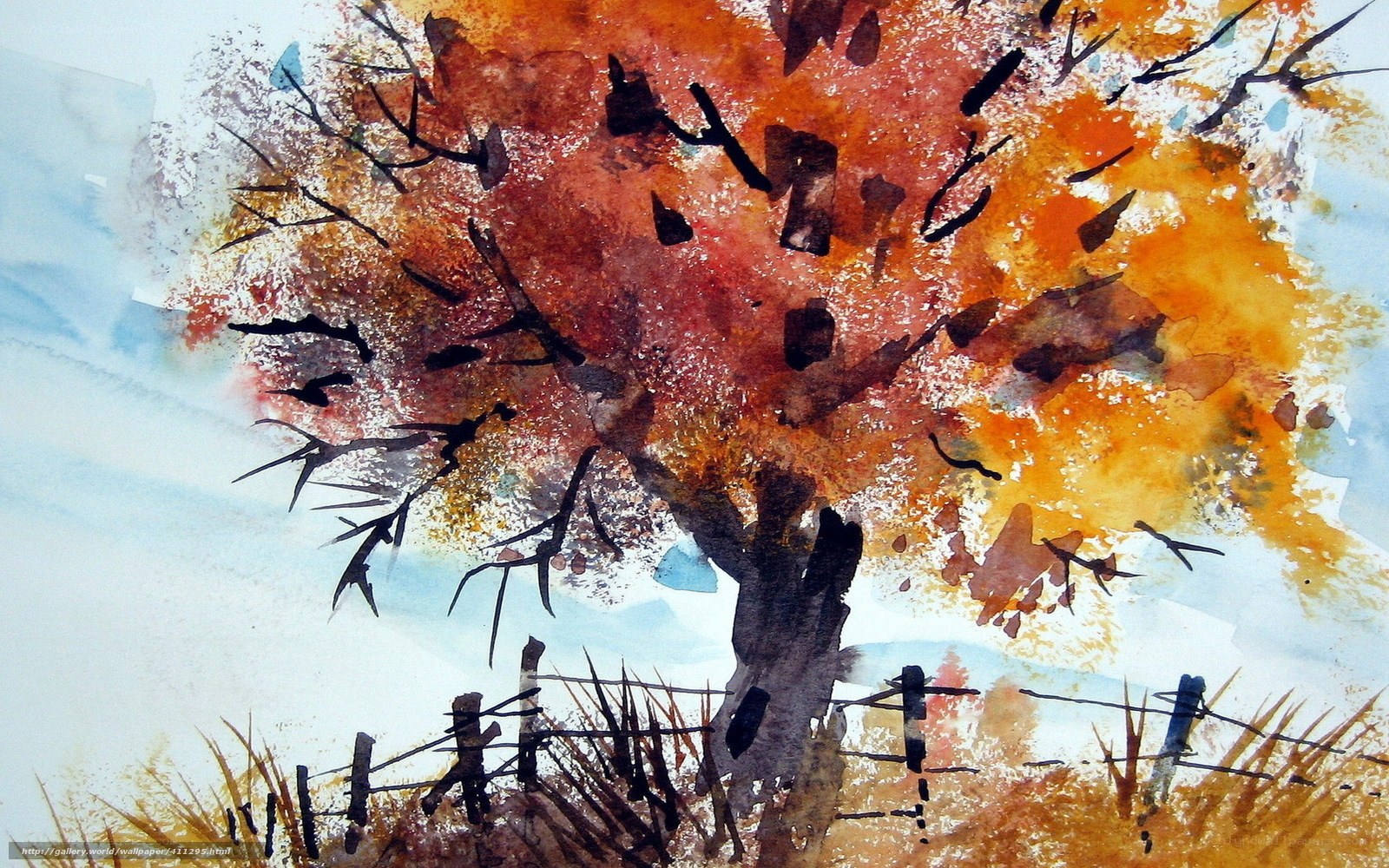 Watercolor autumn tree