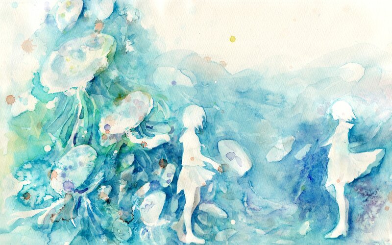 Watercolor children in blue