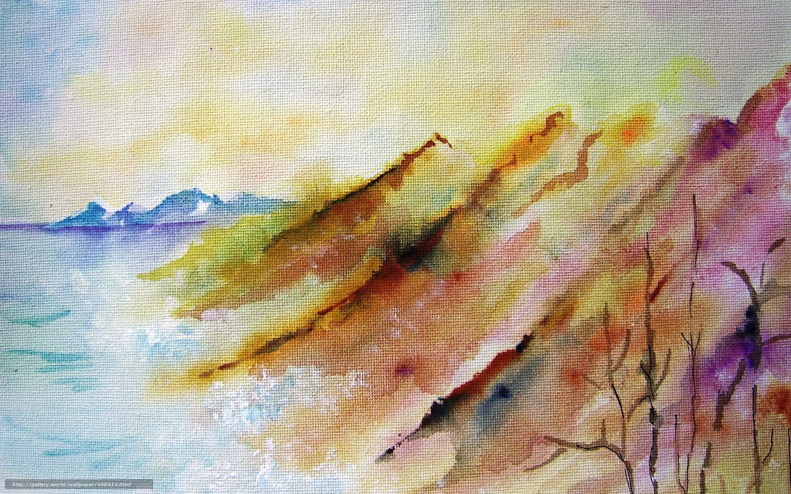 Watercolor coastal landscape