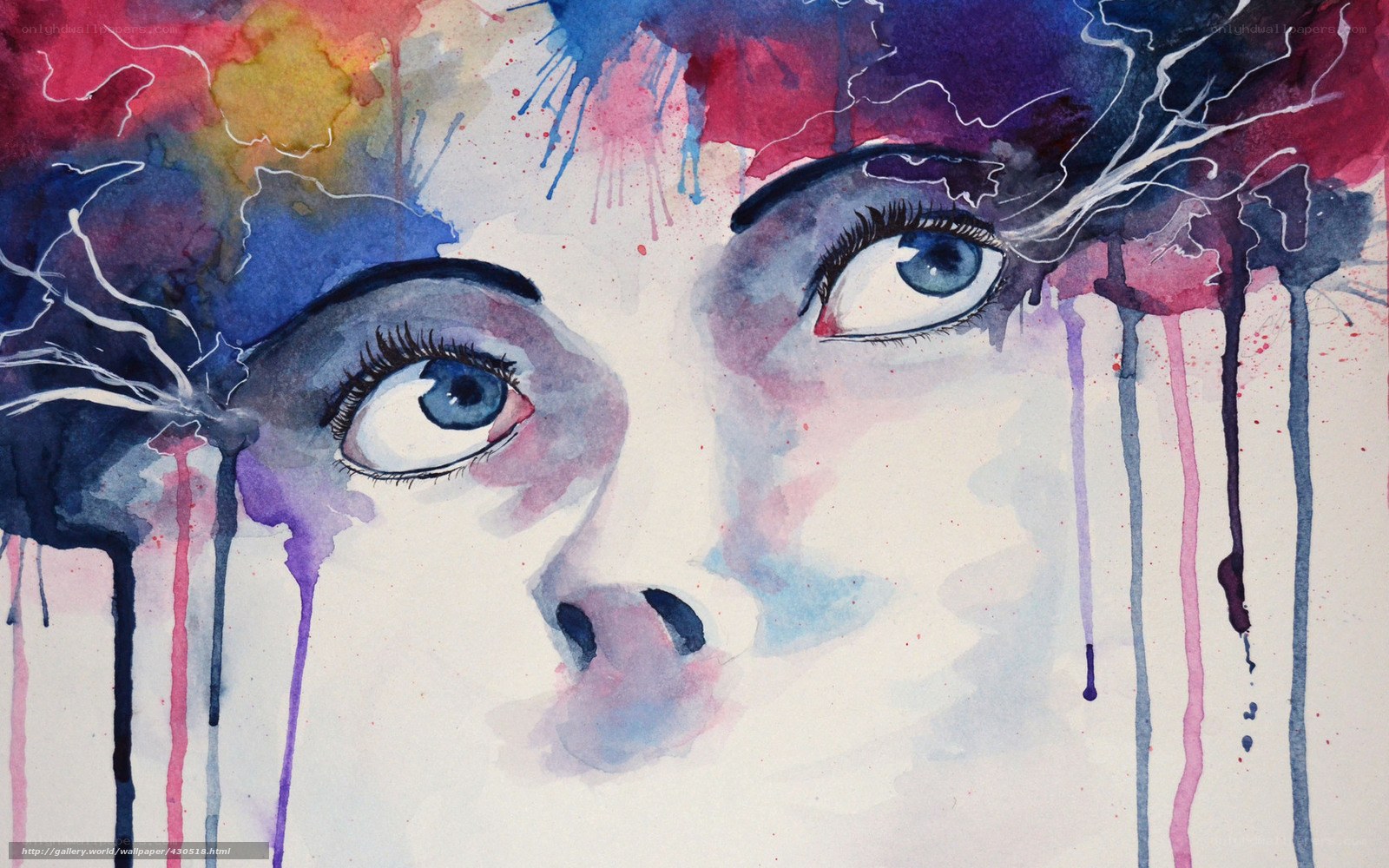 Watercolor eyes with paint drips