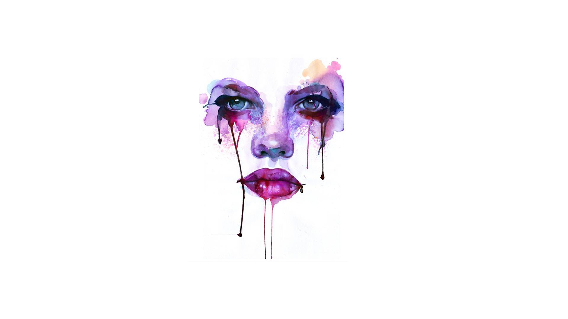 Watercolor face with dripping paint