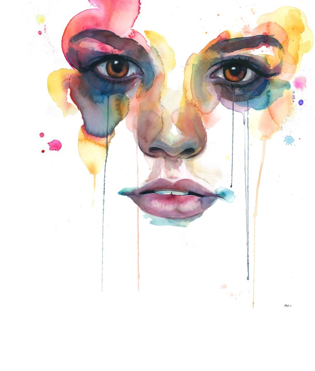 Watercolor face with tears