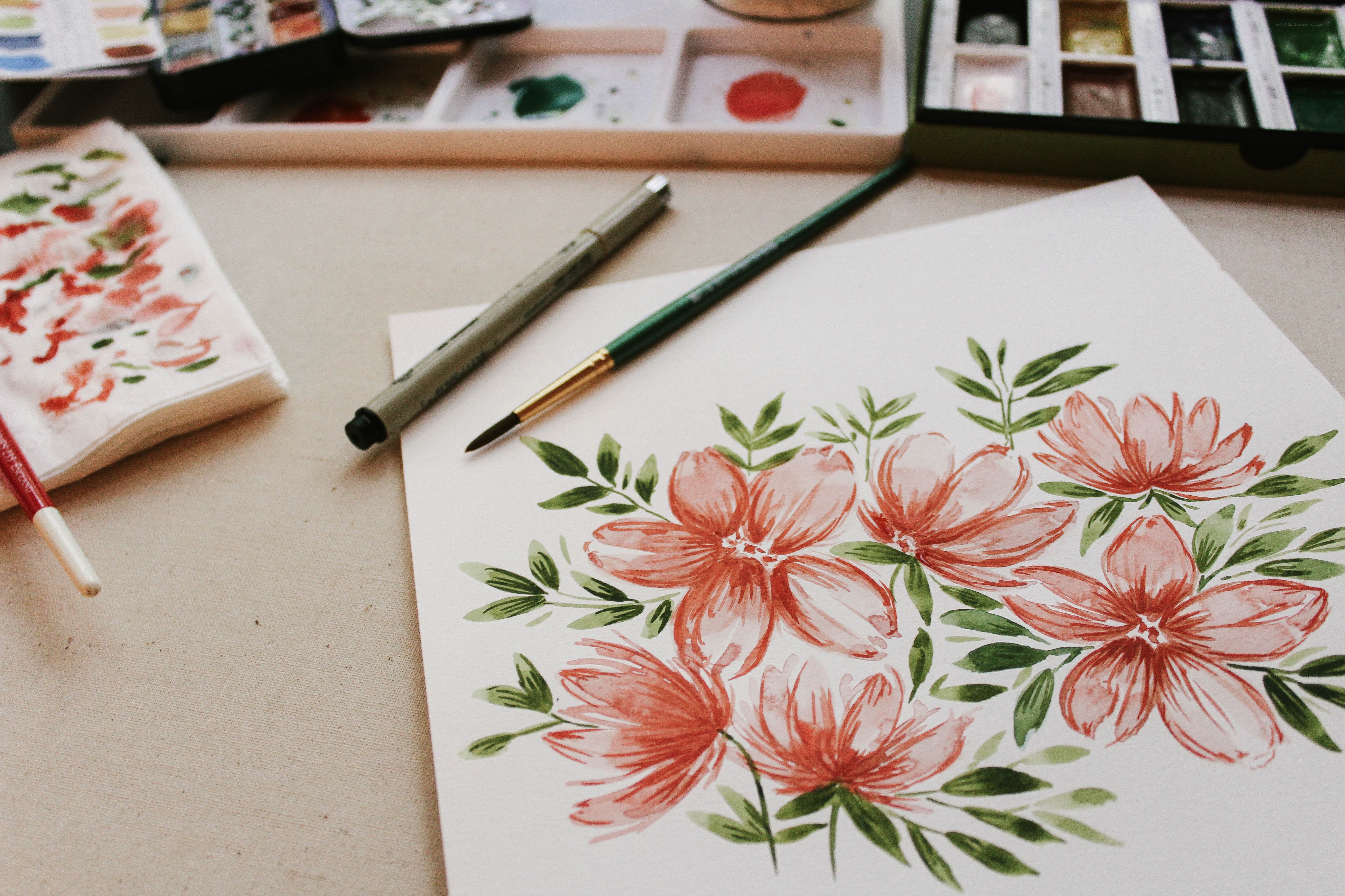 Watercolor flowers in progress