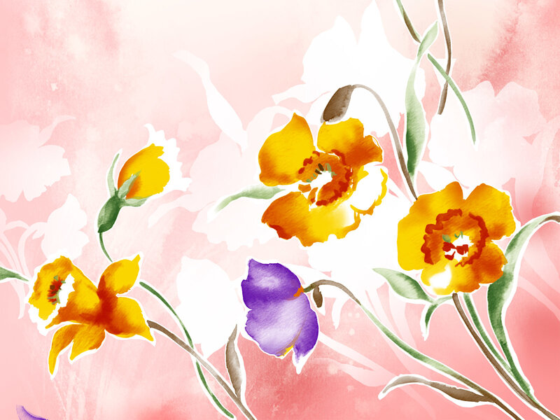 Watercolor flowers on pink