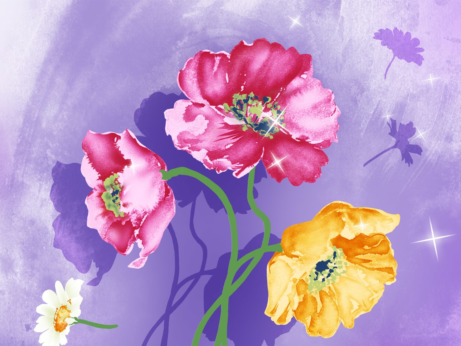 Watercolor flowers on purple