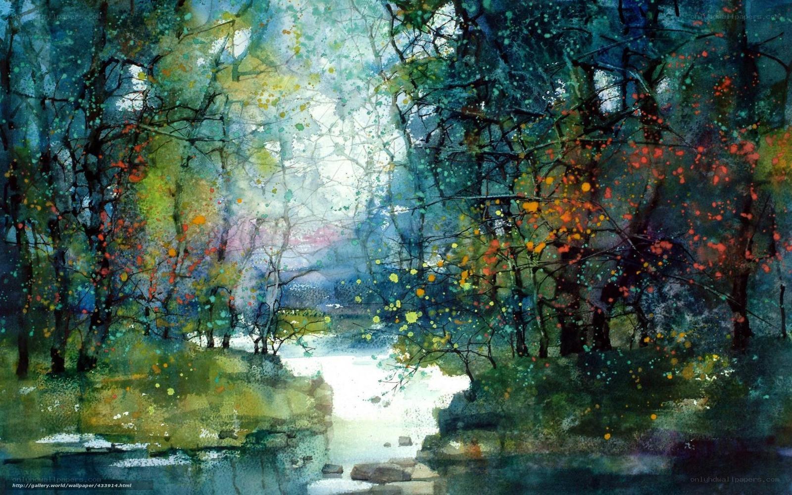 Watercolor forest stream