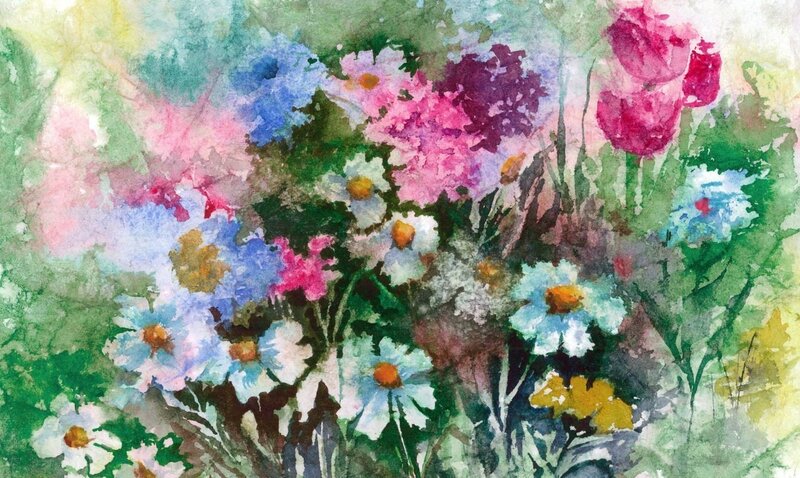 Watercolor garden flowers