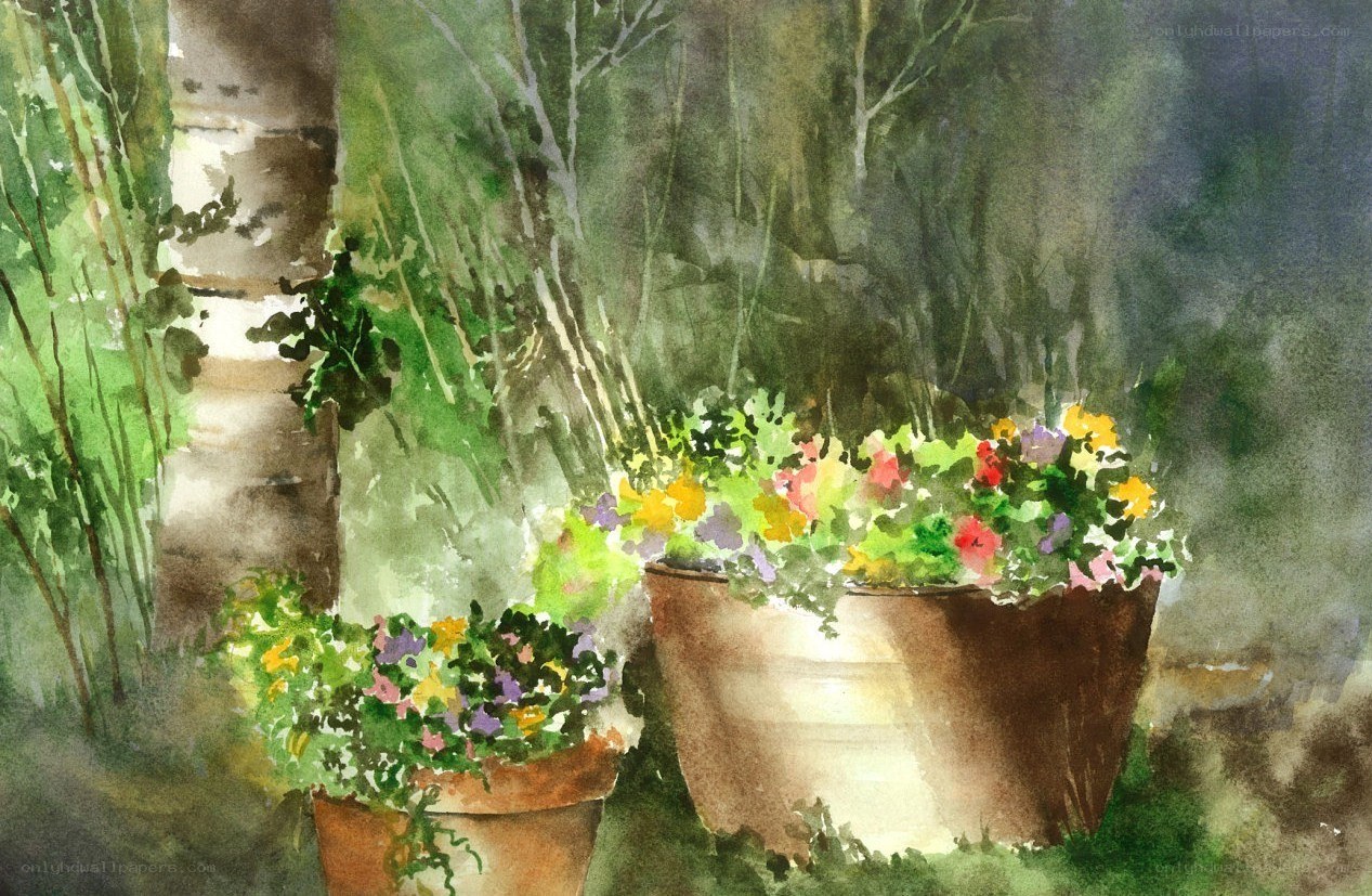 Watercolor garden scene