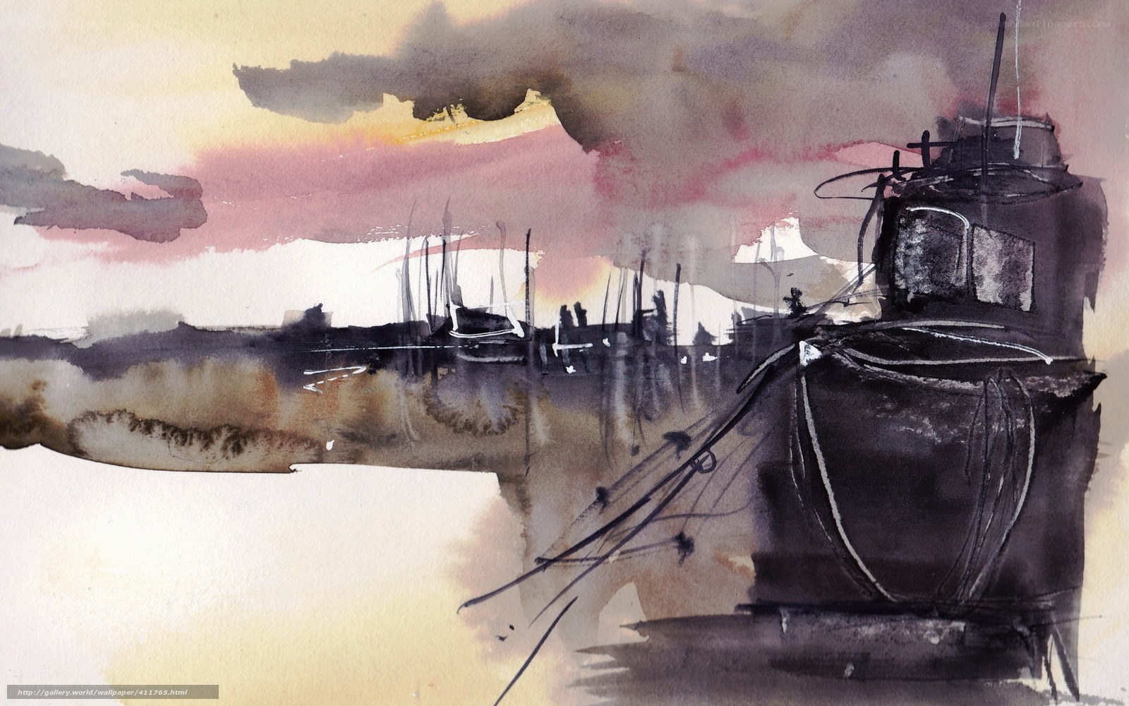 Watercolor Harbor at Dusk