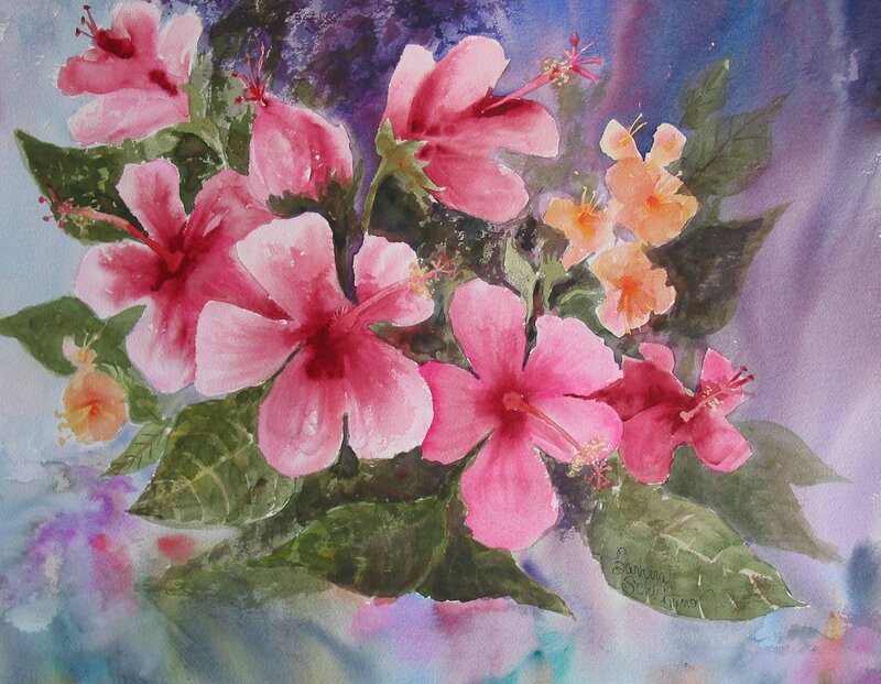 Watercolor hibiscus flowers