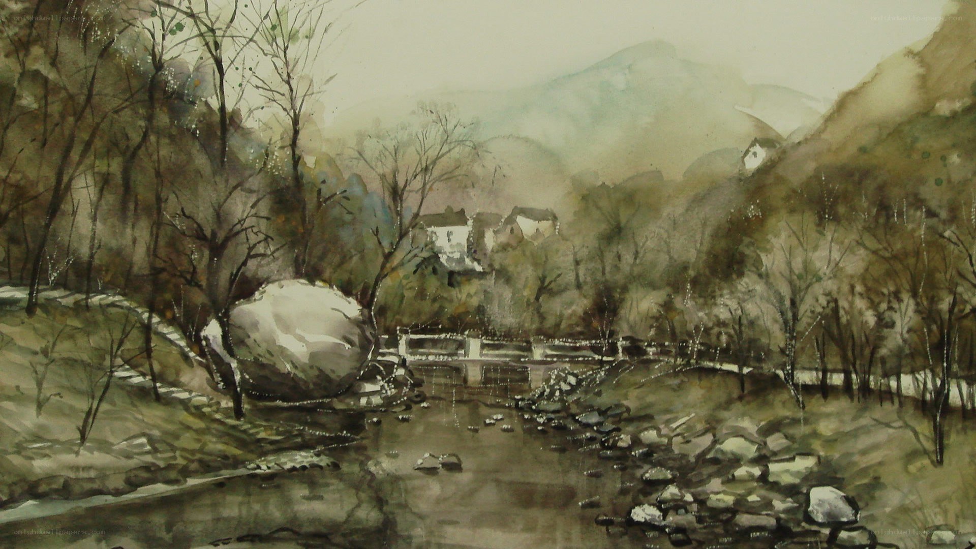 Watercolor landscape painting