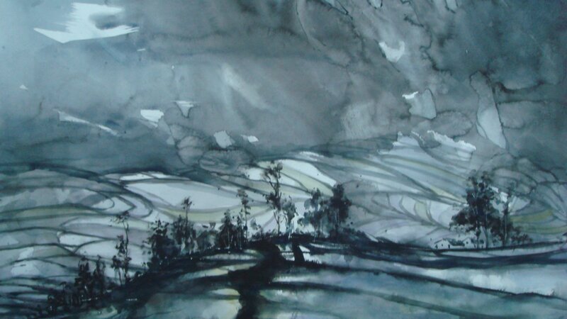 Watercolor landscape painting
