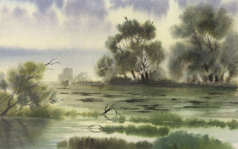 Watercolor landscape painting