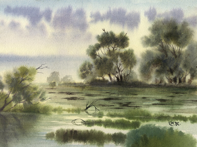 Watercolor Landscape Painting — Green