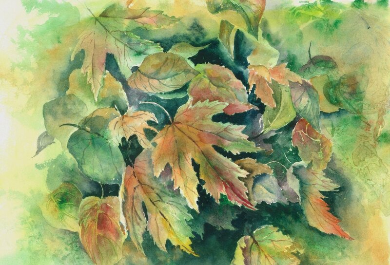 Watercolor leaves in autumn