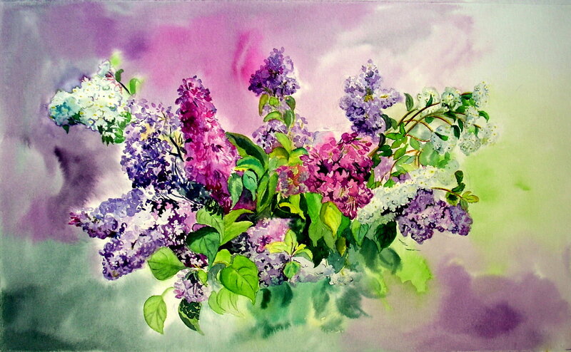 Watercolor lilac bouquet