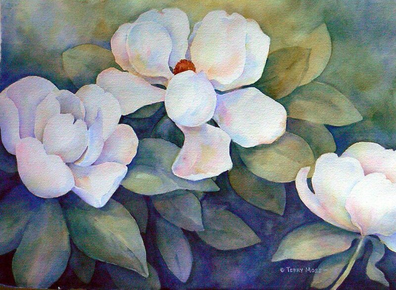 Watercolor magnolia flowers