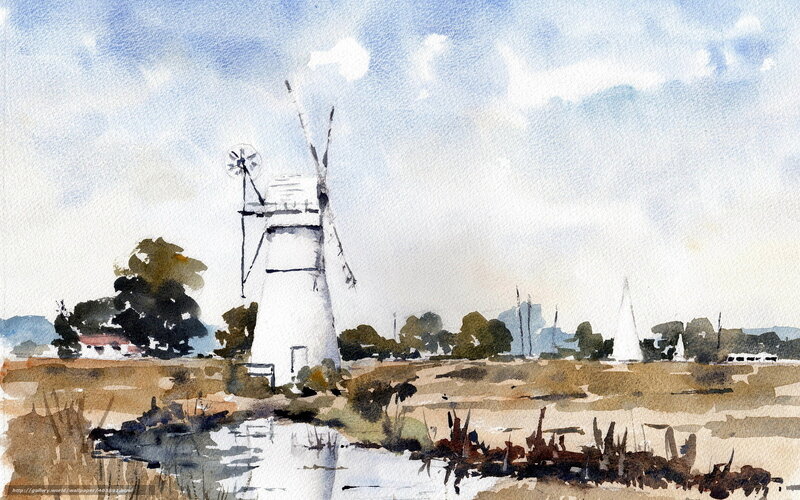 Watercolor of a windmill