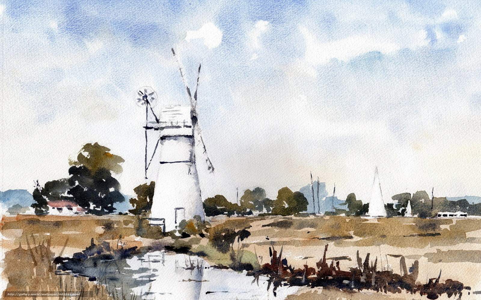 Watercolor of a windmill