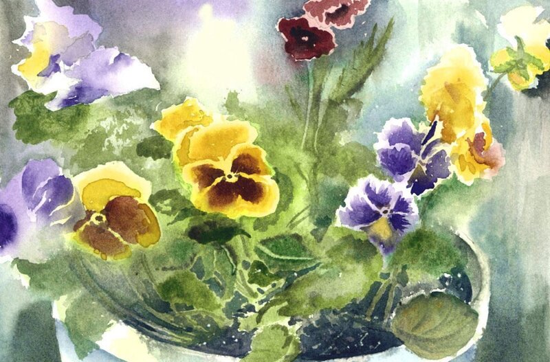 Watercolor pansy bouquet