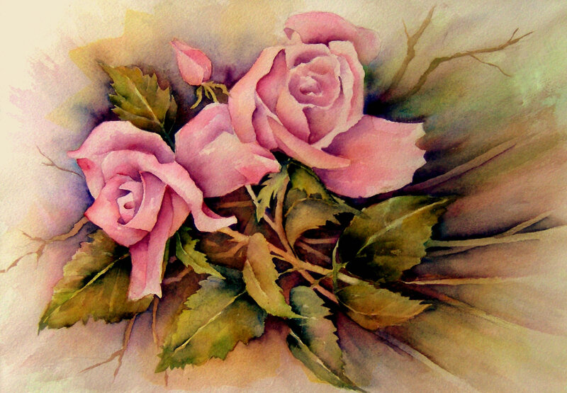 Watercolor pink roses
