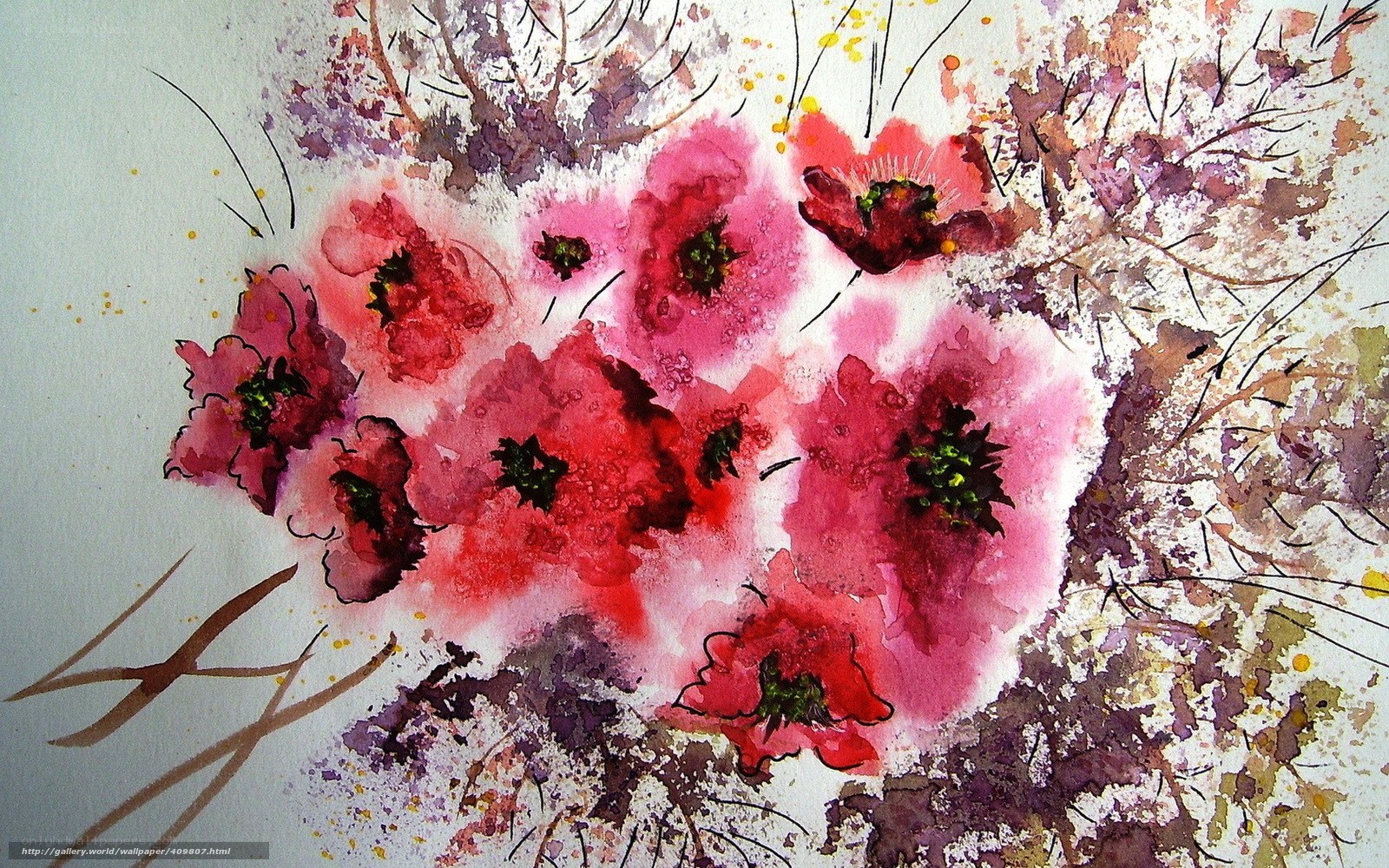 Watercolor poppy flowers