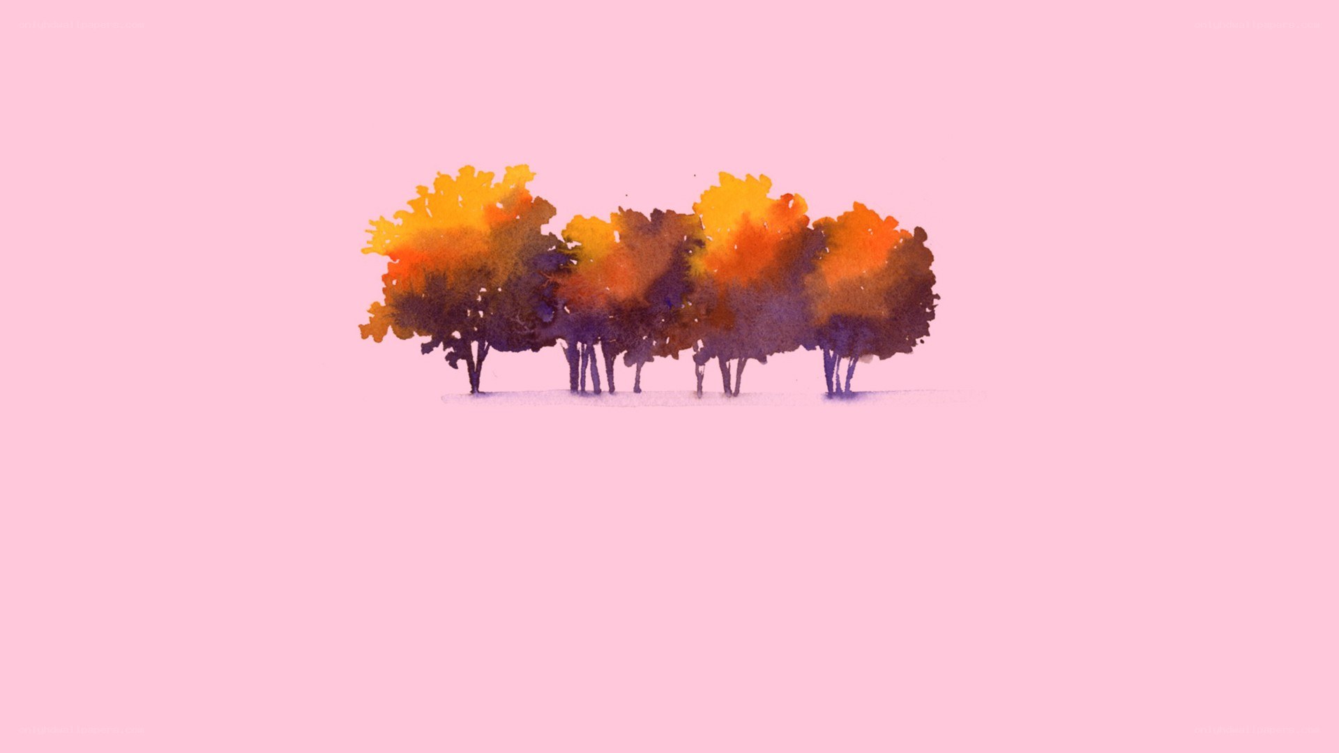 Watercolor trees on pink