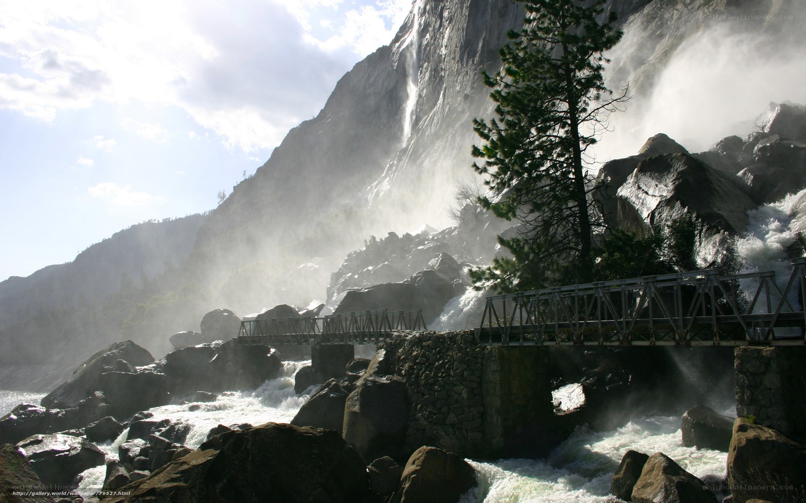 Waterfall and bridge in Yosemite