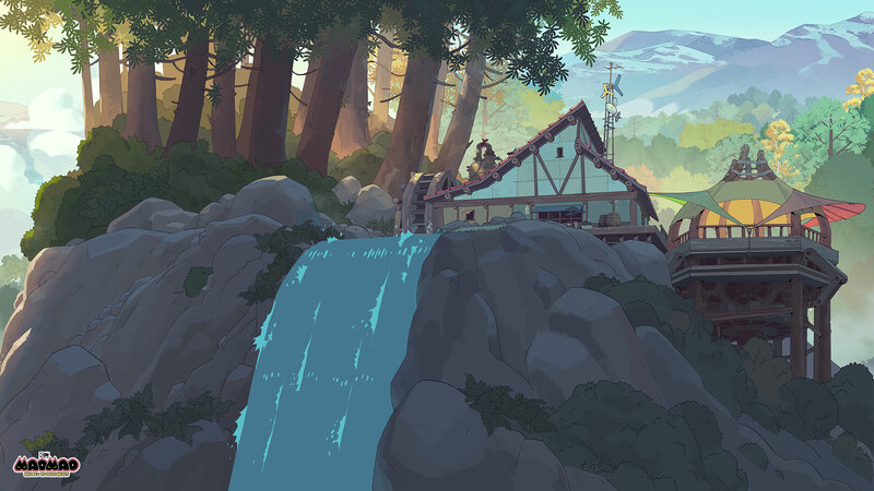 Waterfall and Forest Village