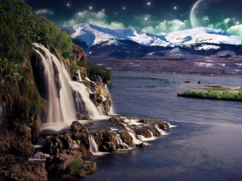 Waterfall and Lake Landscape