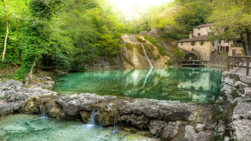 Waterfall and Mill — Green, Serene