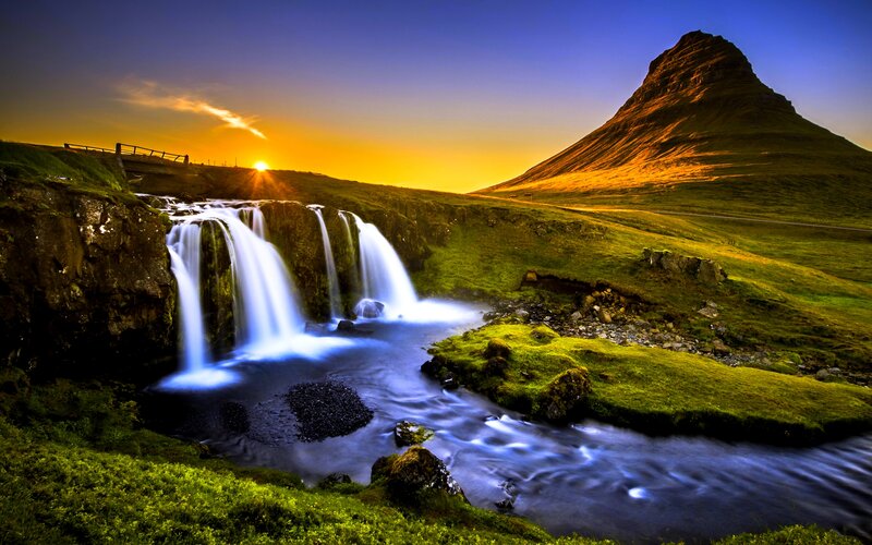 Waterfall and Mountain — Green