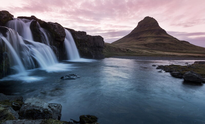 Waterfall and Mountain — Pink