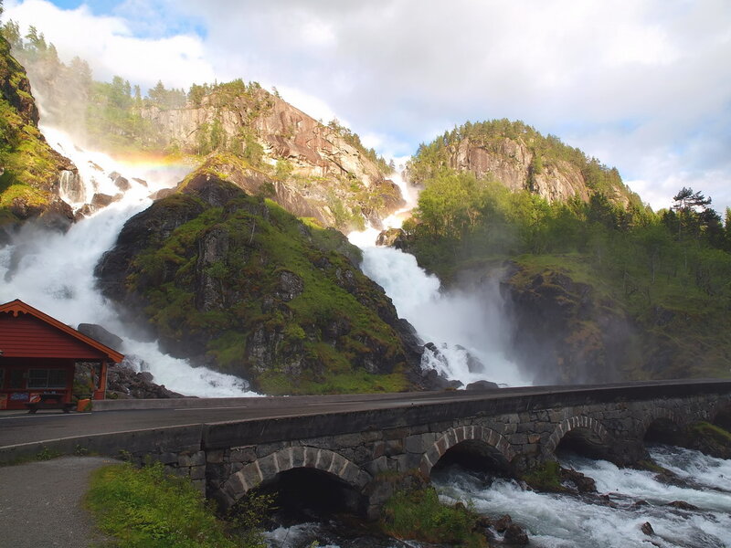 Waterfall and Stone Bridge — Green