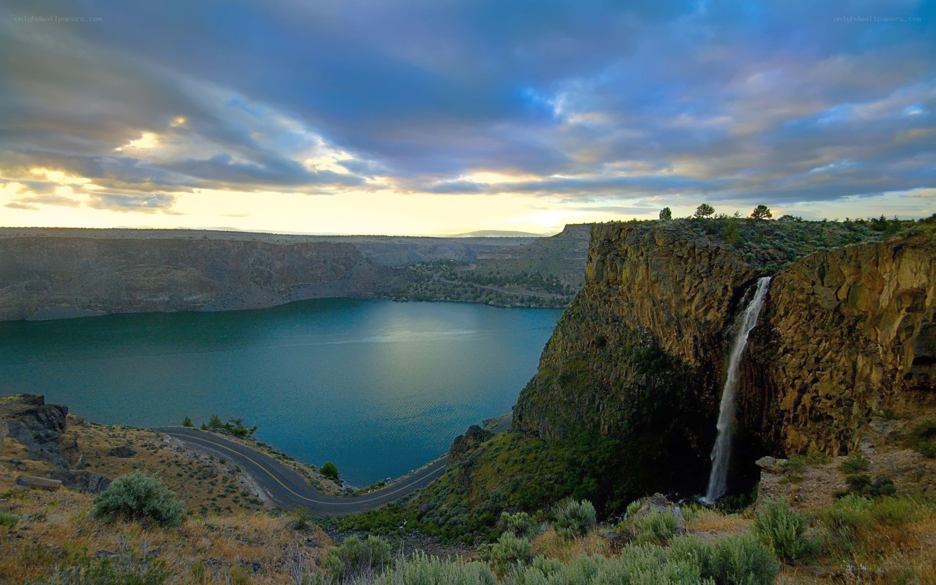 Waterfall at a canyon lake