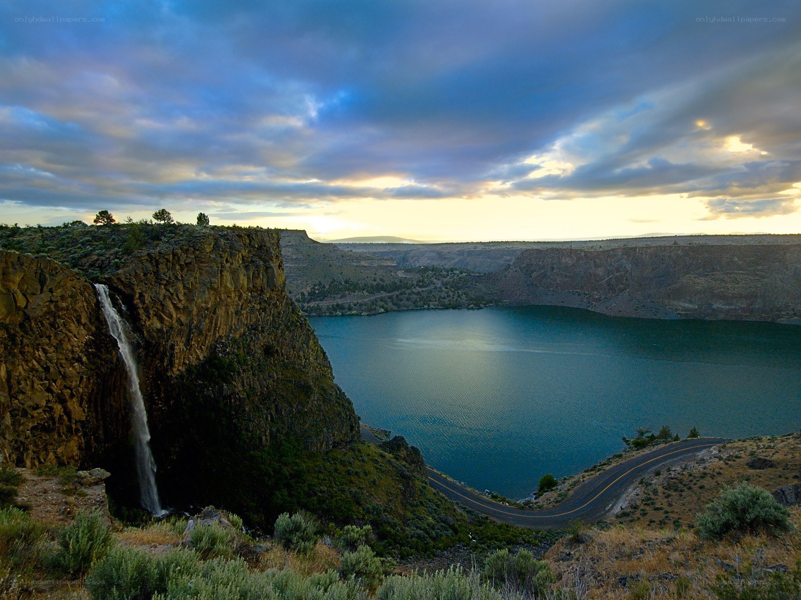 Waterfall at a canyon lake