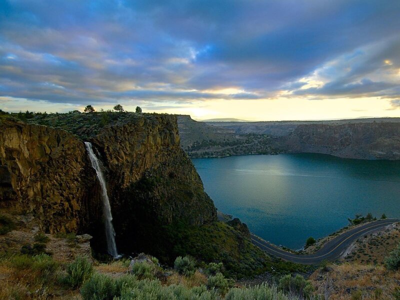 Waterfall at a lake in the canyon