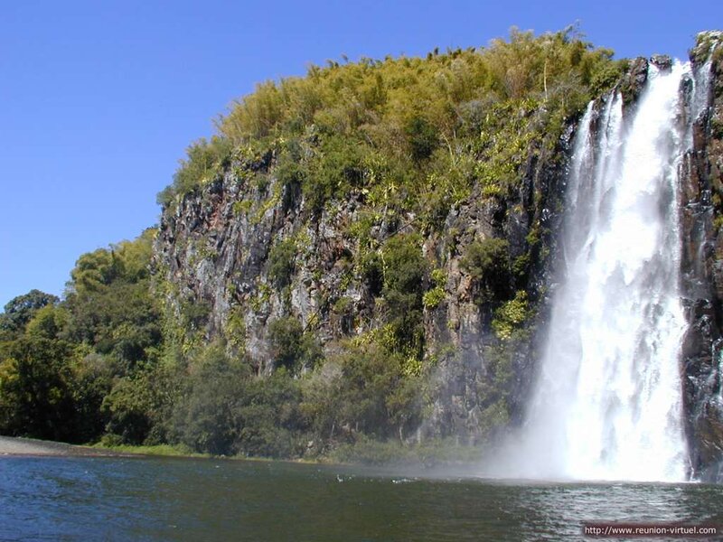 Waterfall at a lush cliff