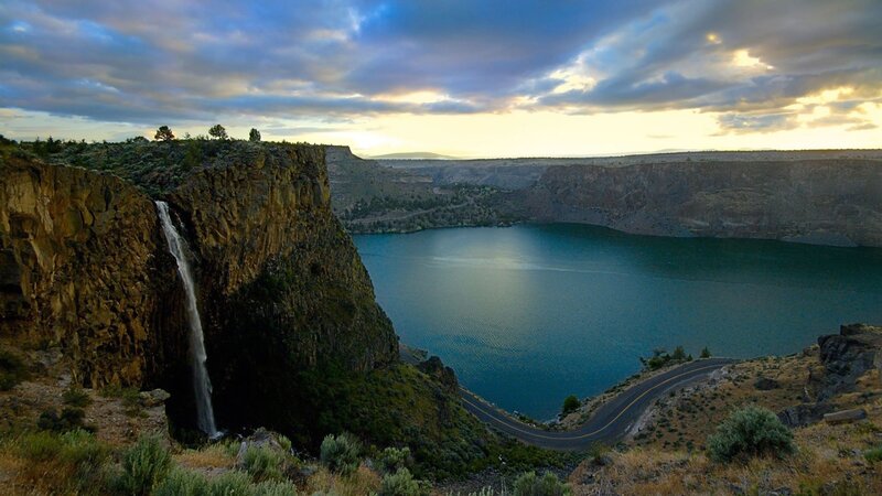 Waterfall at Canyon Edge — Blue, Dramatic