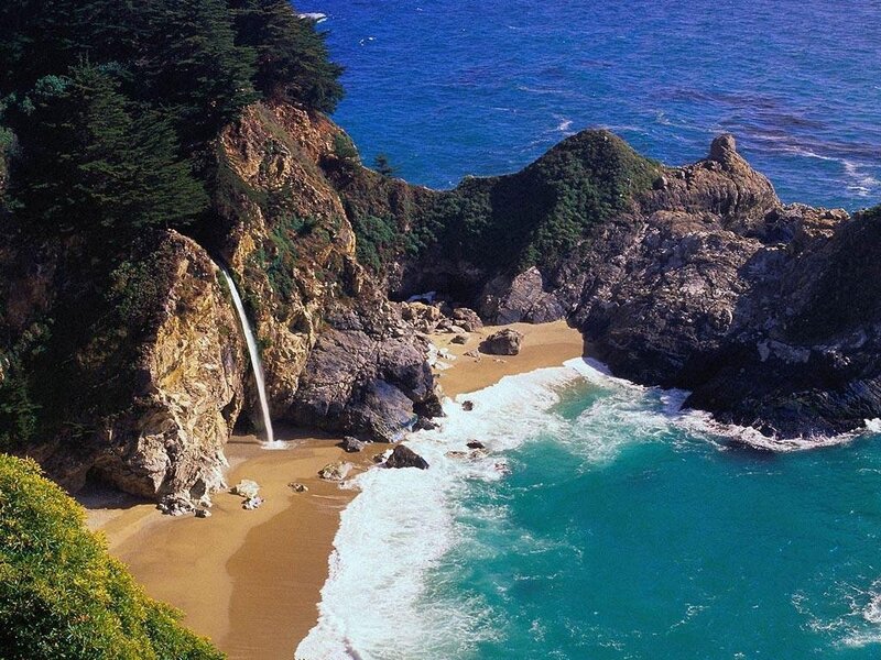 Waterfall at Coastal Beach — Blue