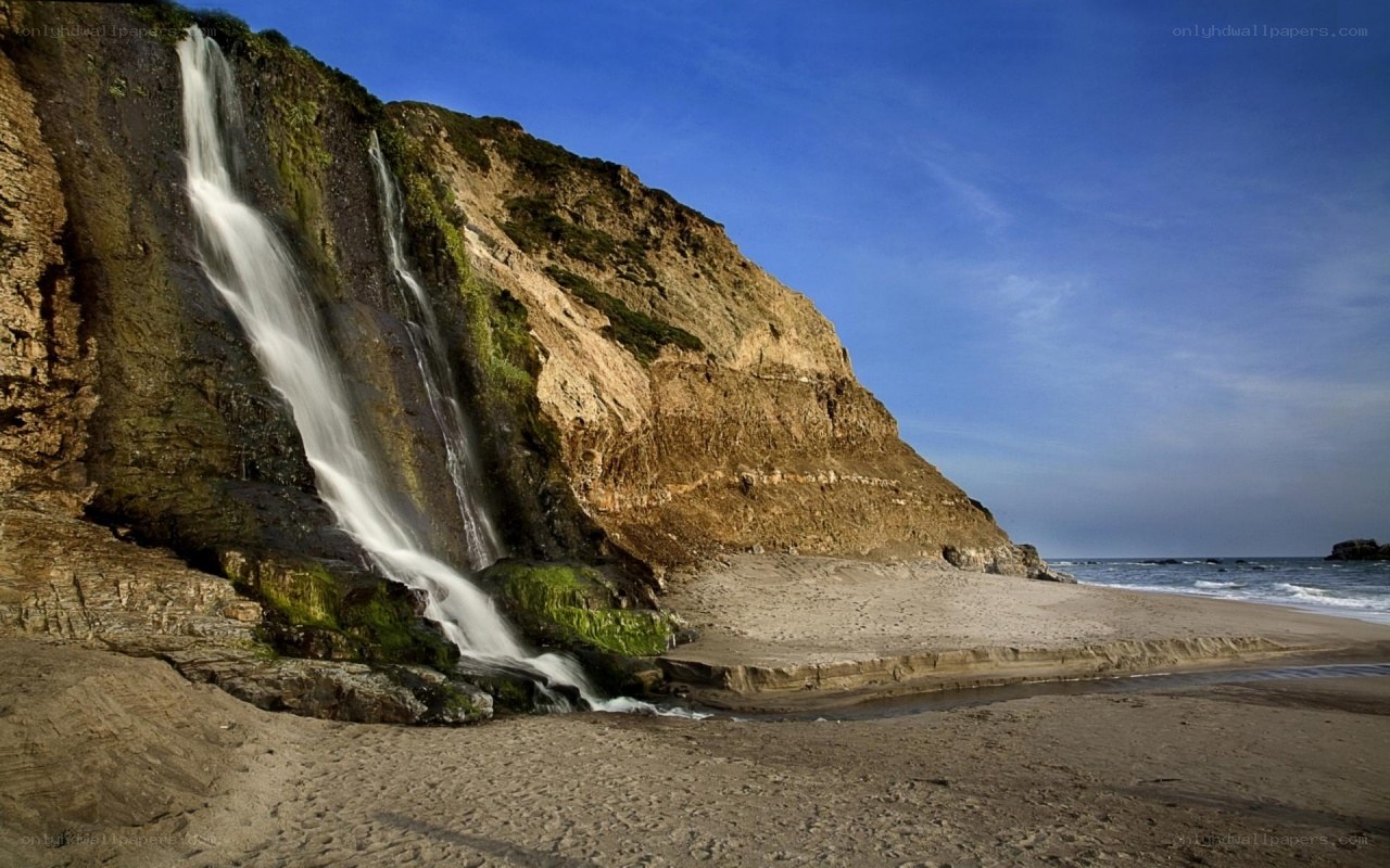Waterfall at coastal cliff