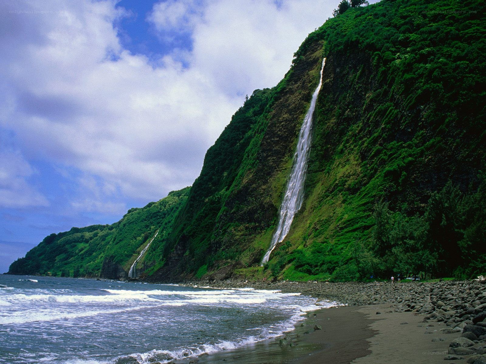 Waterfall at coastal cliff