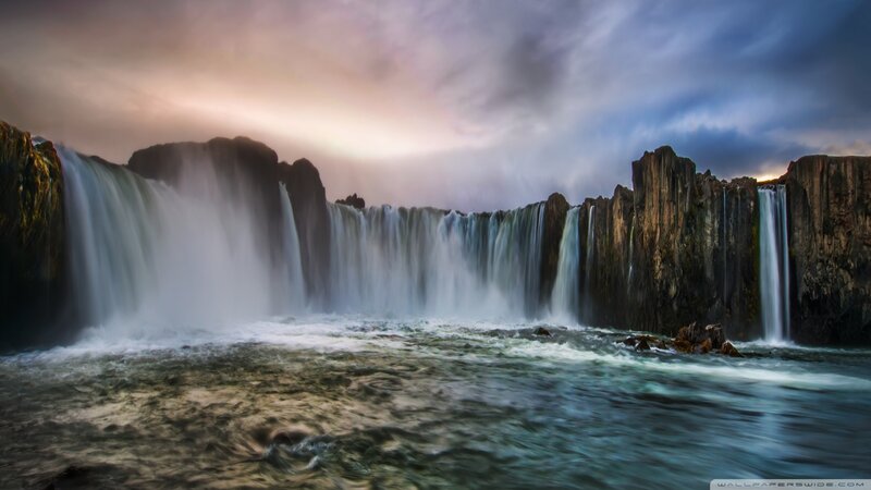 Waterfall at Dusk — Blue, Dramatic, Sunset